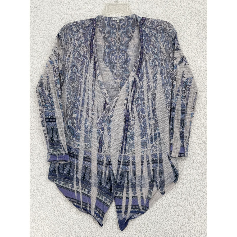 Charlotte Russe Size L Blue Cardigan Duster Open Front Boho Paisley Lightweight